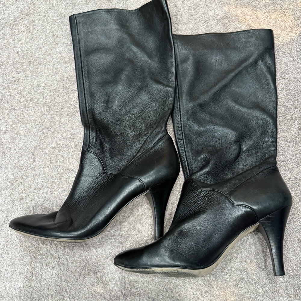 Audrey Brooke Sarabela Elegant Black Leather Knee-High Boots Size 7.5